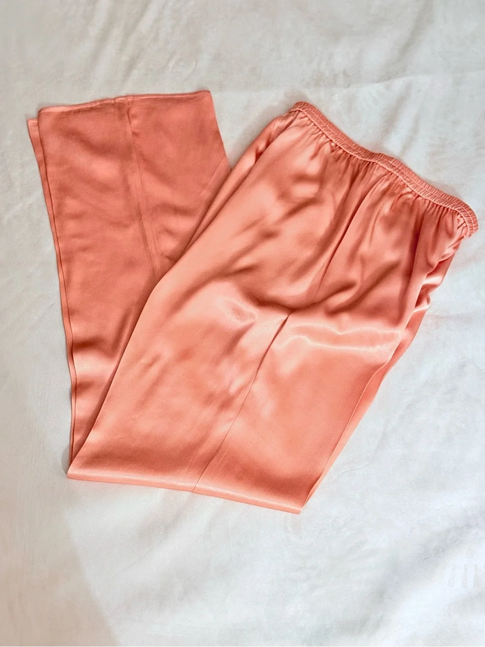 LAPOINTE Peach Fine Textured Satin Wide Leg Pants MD High Rise $690 Luxury Flowy